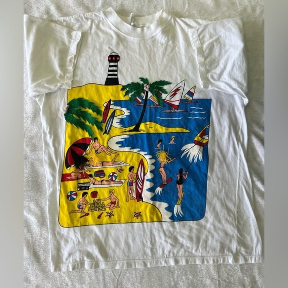 Vintage Andina Made‎ in Peru 3D Embellished Beach Tee Sz XL EVC